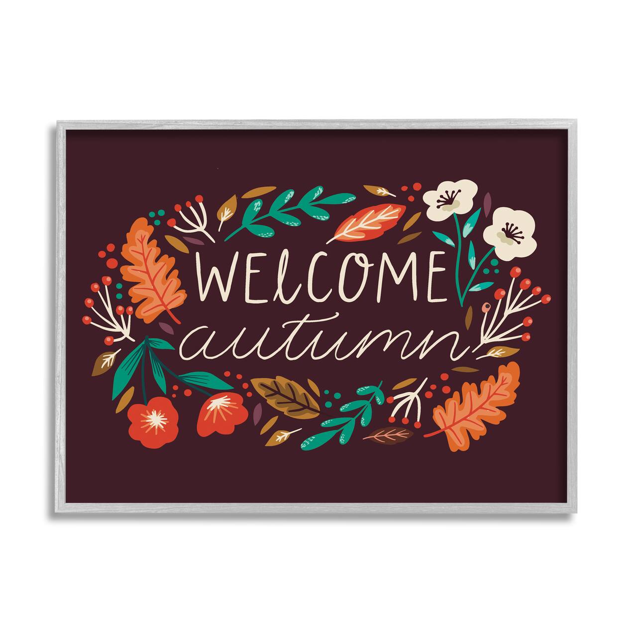 Stupell Industries Welcome Autumn Fall Botanicals Framed Giclee Art